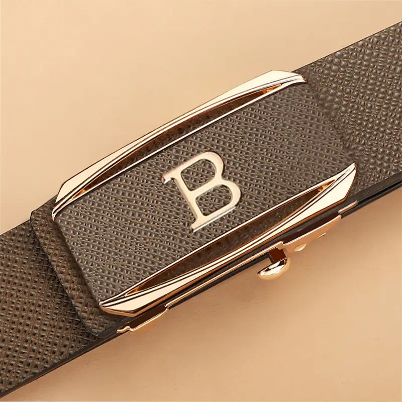 Men's Black Automatic Buckle Leather Belt - Image 6