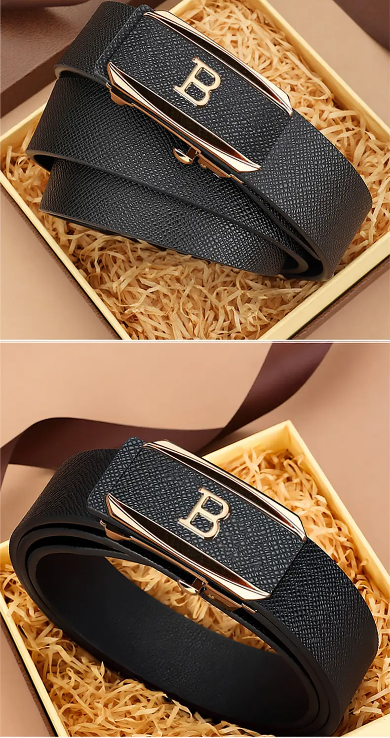 Men's Black Automatic Buckle Leather Belt β feature 14