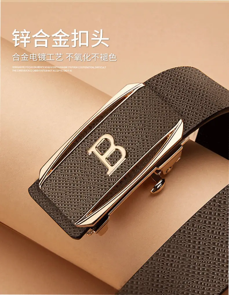Men's Black Automatic Buckle Leather Belt β feature 8
