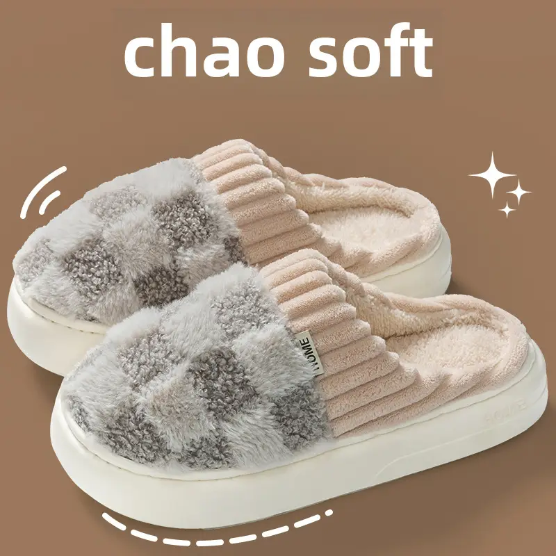 Cotton slippers women's winter warm indoor home confinement shoes cotton slippers home couple non-slip spring and autumn woolen slippers men