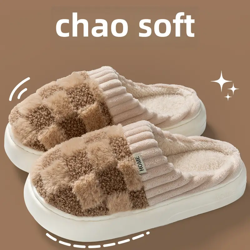 Cotton slippers women's winter warm indoor home confinement shoes cotton slippers home couple non-slip spring and autumn woolen slippers men