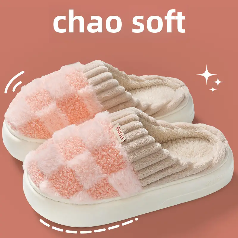 Cotton slippers women's winter warm indoor home confinement shoes cotton slippers home couple non-slip spring and autumn woolen slippers men