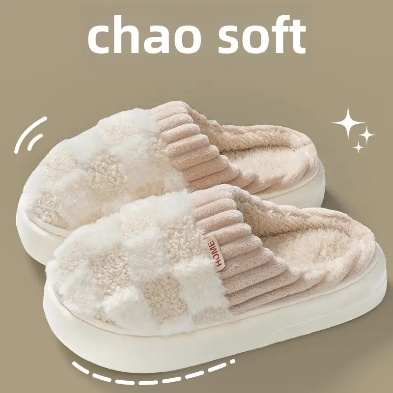 Cotton slippers women's winter warm indoor home confinement shoes cotton slippers home couple non-slip spring and autumn woolen slippers men