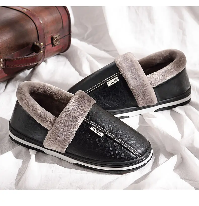 11 steps plus size home waterproof cotton slippers men's winter home indoor thermal non-slip cotton shoes men's winter wear — feature 14
