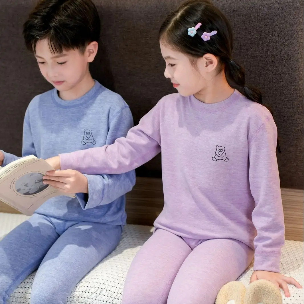 2025 Kids Thermal Underwear Set Purple Wool Silk - Image 9