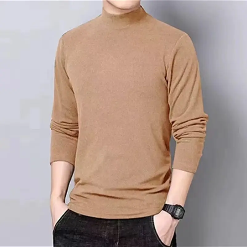 Men's Brown Velvet Turtleneck Sweatshirt