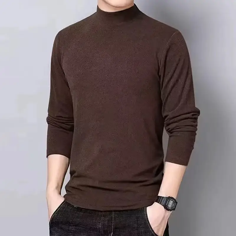 Men's Brown Velvet Turtleneck Sweatshirt