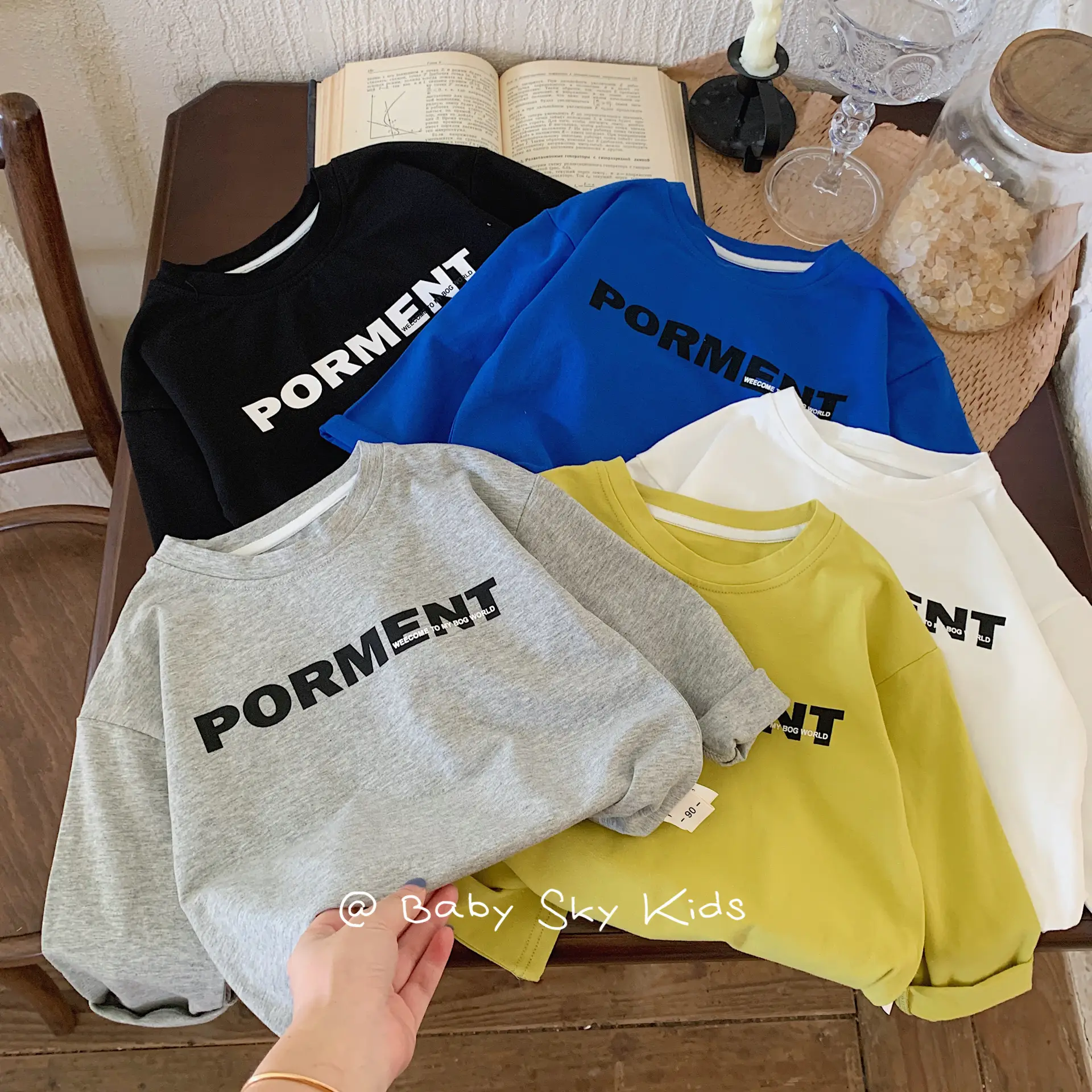 White Korean Letter Long Sleeve Boys T-Shirt - Image 5