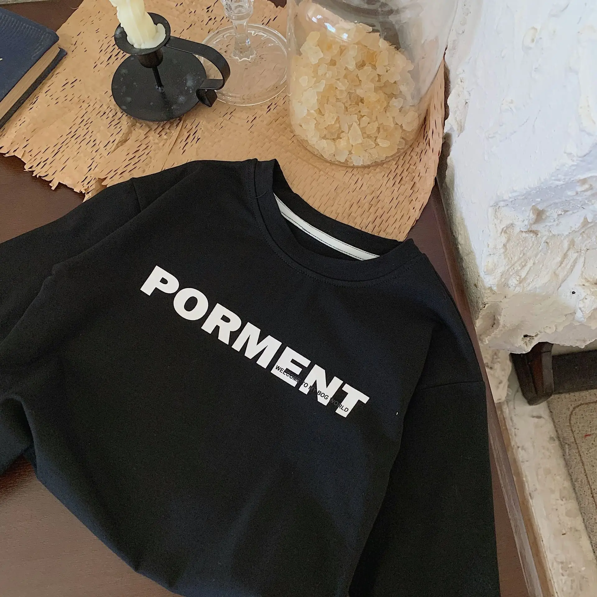 White Korean Letter Long Sleeve Boys T-Shirt - Image 2