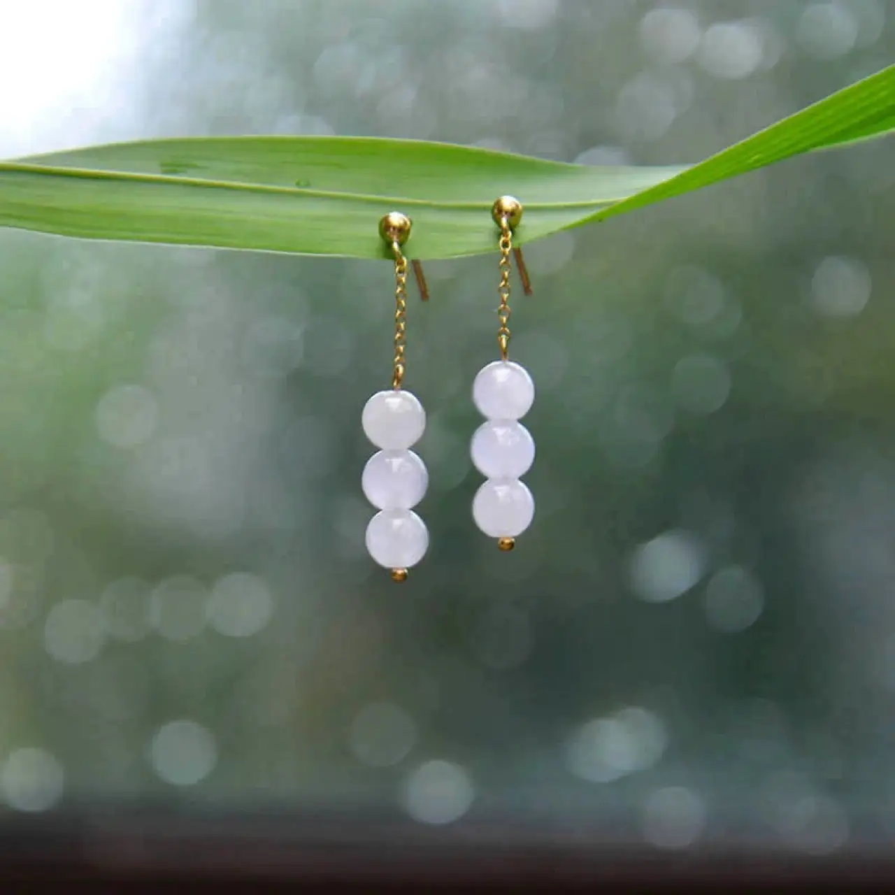 Long White Jade Earrings for Women S925 Silver