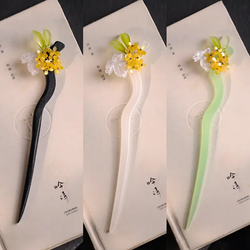 Retro Han Dynasty Hairpin Women Tassel Step Shake Jade Rabbit Osmanthus Hairpin Acetate Cheongsam Matching - Image 6