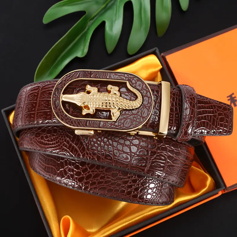 Men's Black Croc Leather Belt with Silver Buckle - Image 4