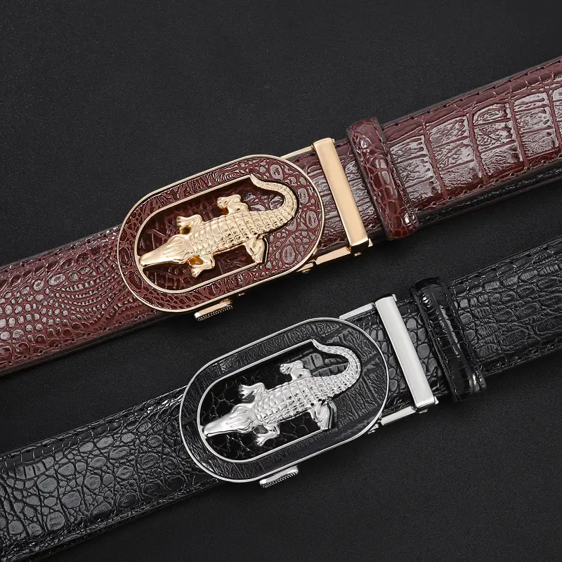 Men's Black Croc Leather Belt with Silver Buckle - Image 5