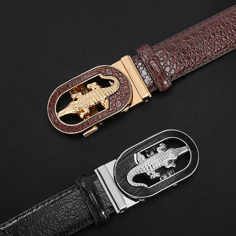 Men's Black Croc Leather Belt with Silver Buckle - Image 6