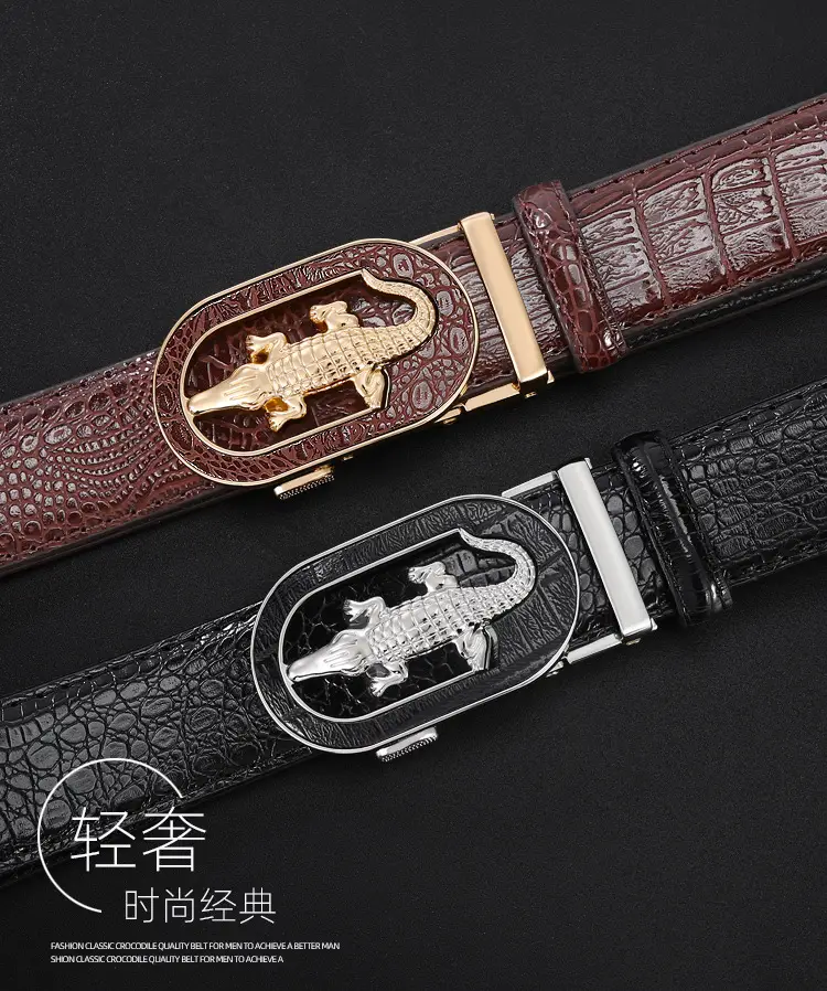 Men's Black Croc Leather Belt with Silver Buckle β feature 1