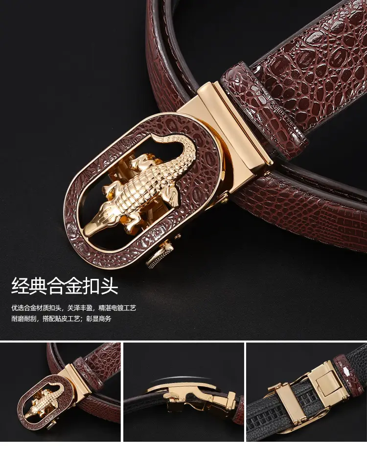 Men's Black Croc Leather Belt with Silver Buckle β feature 3