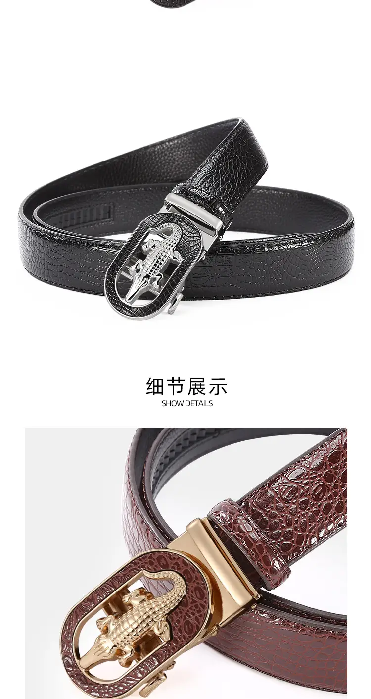 Men's Black Croc Leather Belt with Silver Buckle β feature 8