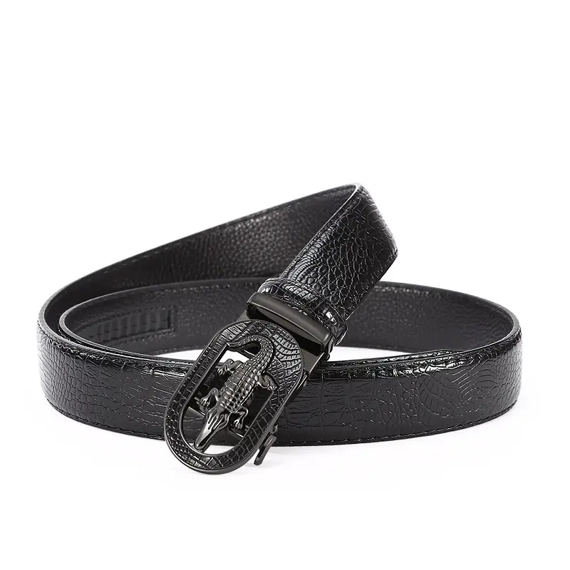 Men's Black Croc Leather Belt with Silver Buckle - Image 3