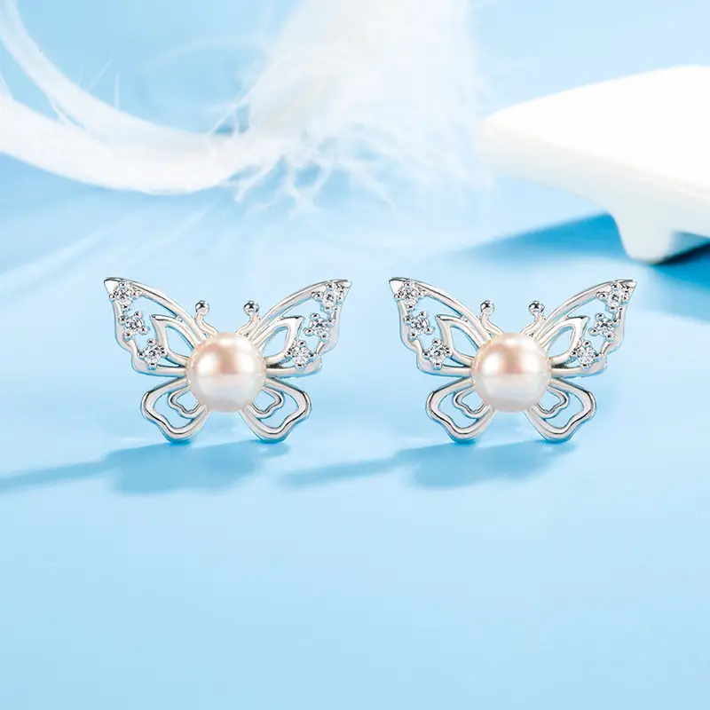 Hollow Butterfly Pearl Earrings for Women