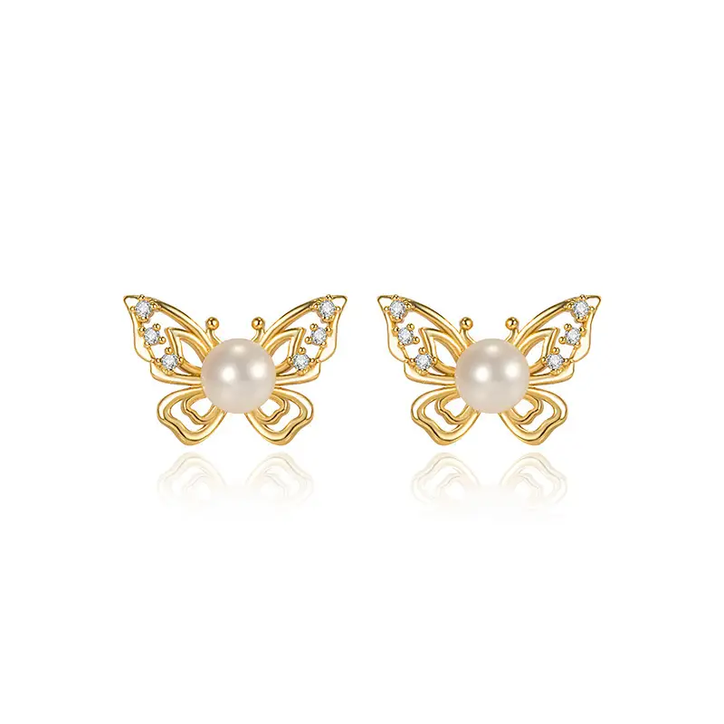 Hollow Butterfly Pearl Earrings for Women