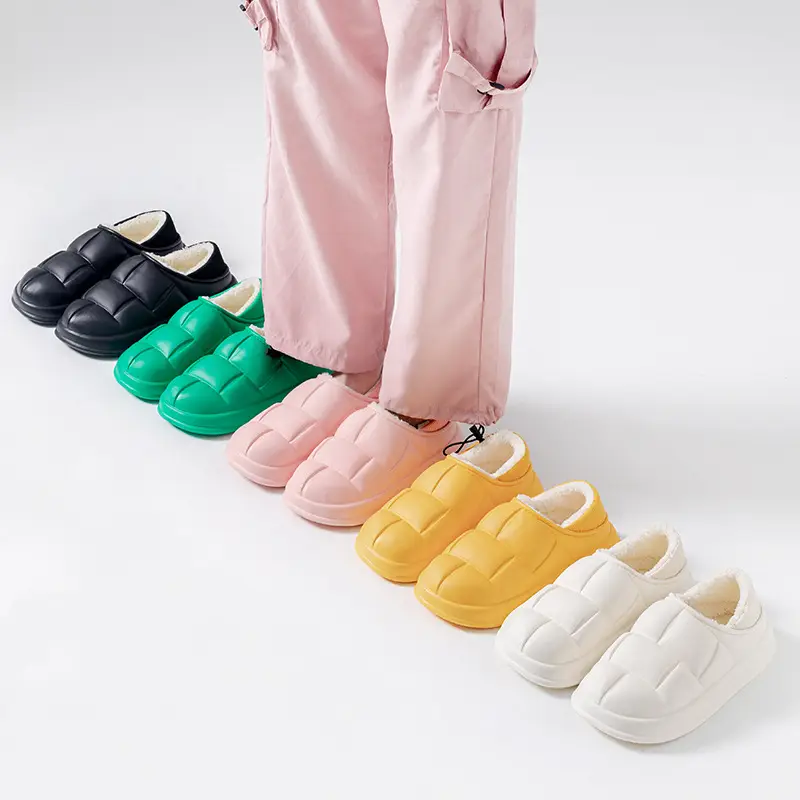 EVA waterproof cotton-padded shoes women's autumn and winter indoor home couple's home bag heel plush confinement non-slip thermal slippers - Image 14