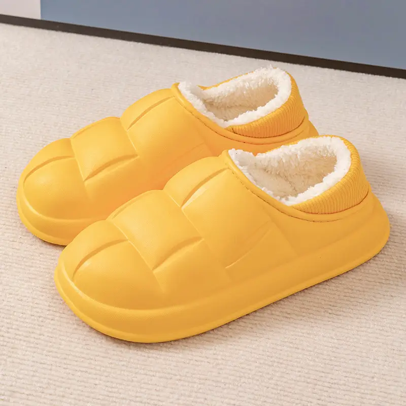 EVA waterproof cotton-padded shoes women's autumn and winter indoor home couple's home bag heel plush confinement non-slip thermal slippers - Image 2