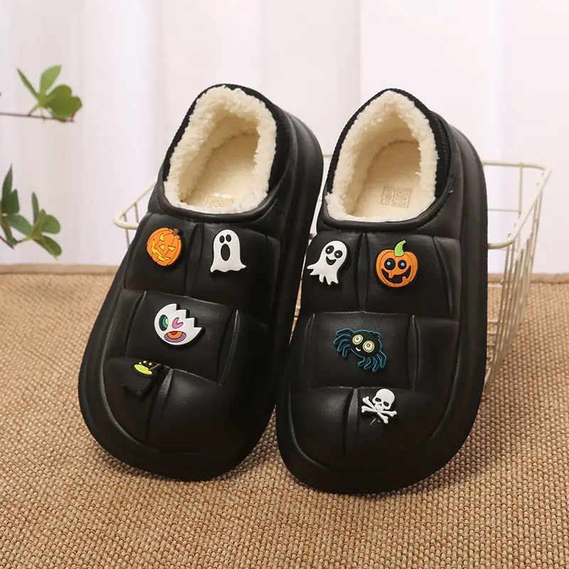 EVA waterproof cotton-padded shoes women's autumn and winter indoor home couple's home bag heel plush confinement non-slip thermal slippers - Image 9
