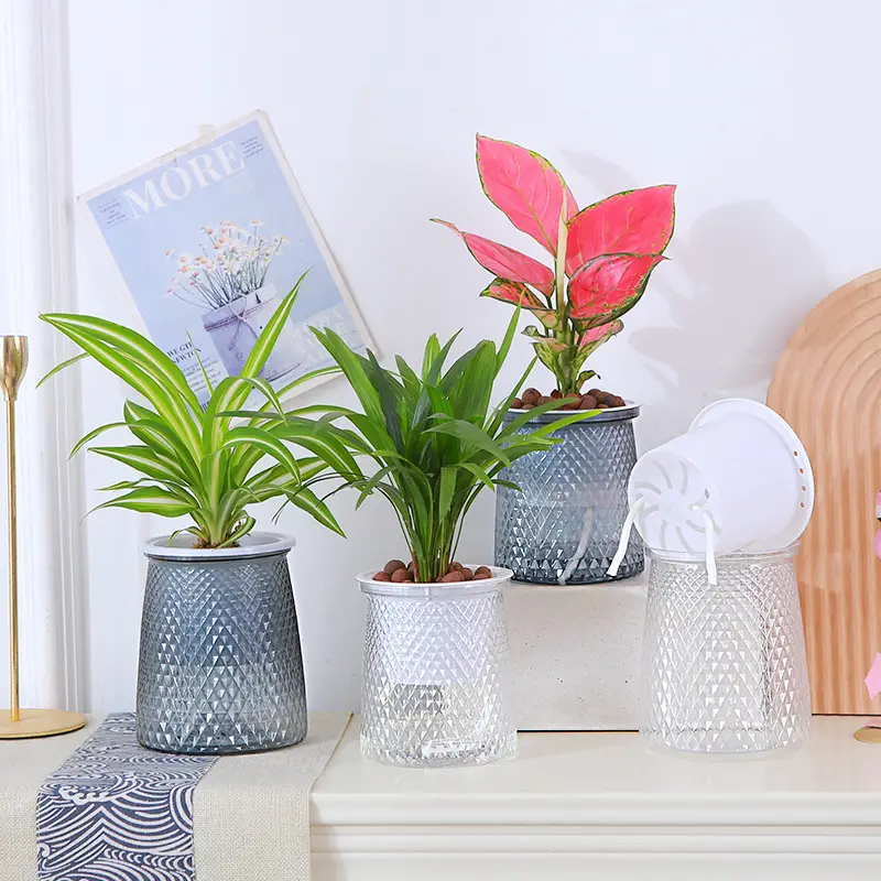 Water-free Internet celebrity new automatic absorbent lazy Basin light luxury lazy plastic flower arrangement Nordic style hydroponic flower pot - Image 6