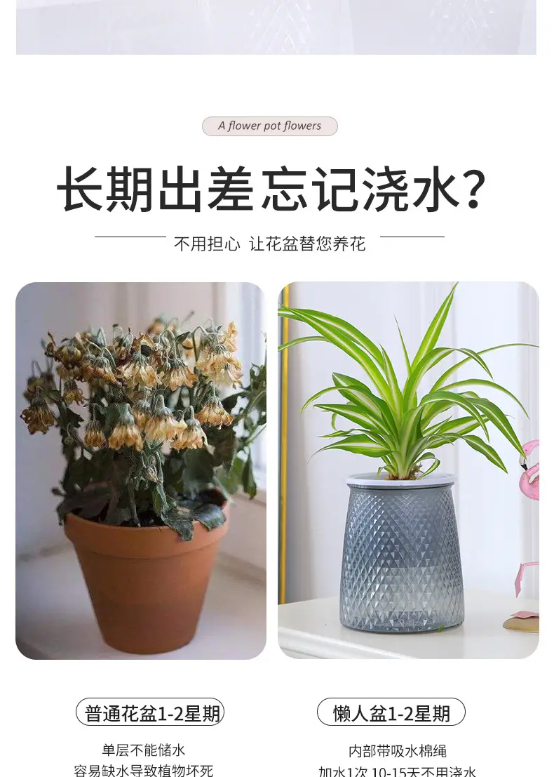 Water-free Internet celebrity new automatic absorbent lazy Basin light luxury lazy plastic flower arrangement Nordic style hydroponic flower pot — feature 10