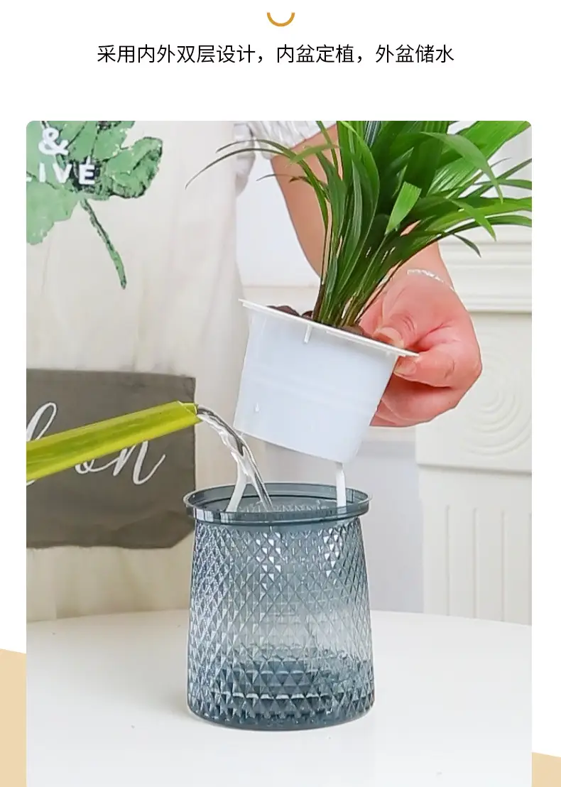 Water-free Internet celebrity new automatic absorbent lazy Basin light luxury lazy plastic flower arrangement Nordic style hydroponic flower pot — feature 5