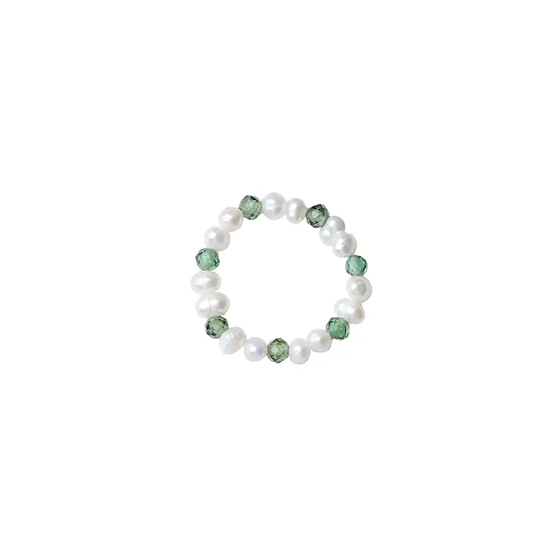 Natural Freshwater Pearl Bracelet Set Green Crystal Stretch - Image 6