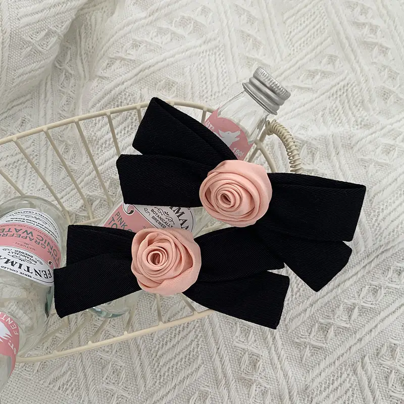 French Style Rose Hairpin with Vintage Bow Clip - Image 3