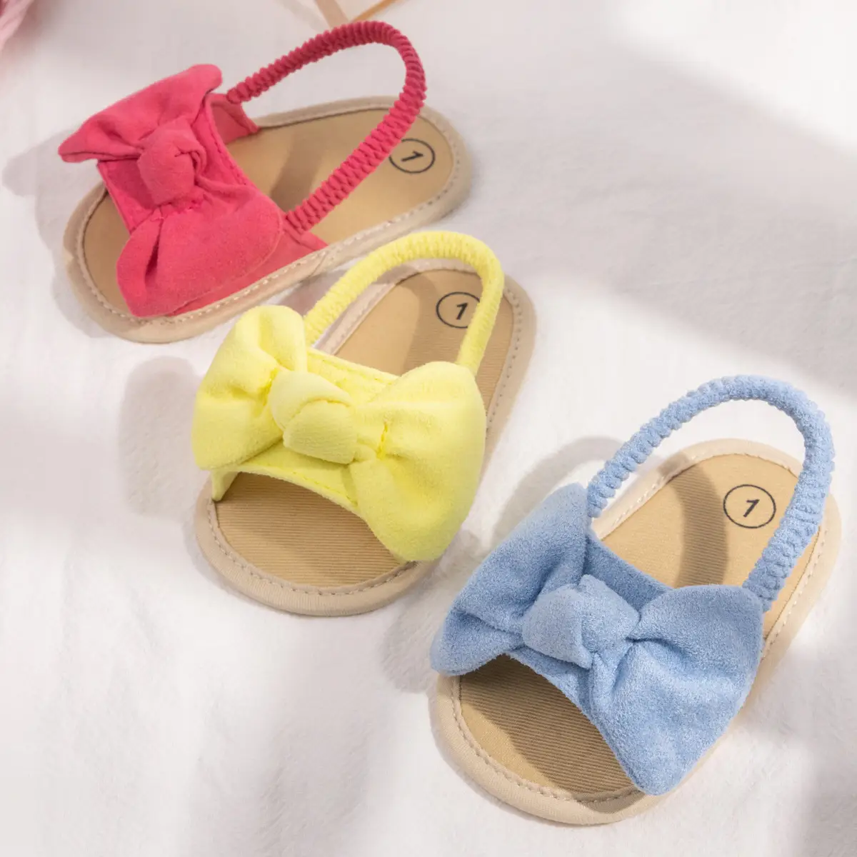 Baby Bow Sandals Pink Yellow Blue Soft Soled 0-1Y