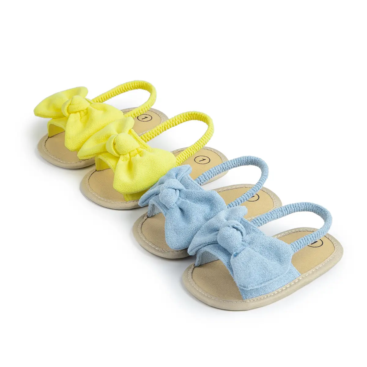 Baby Bow Sandals Pink Yellow Blue Soft Soled 0-1Y