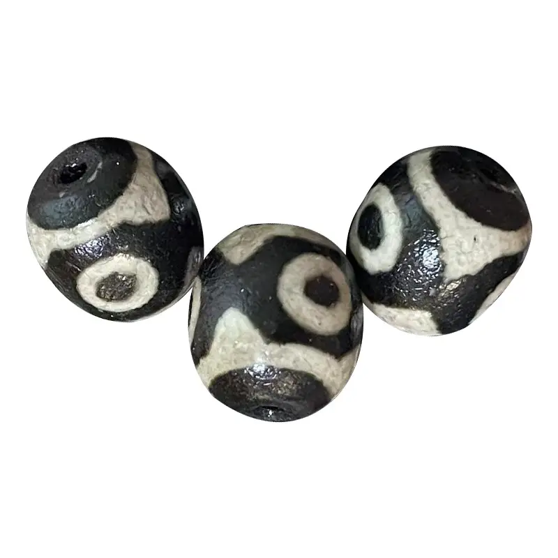 Natural Agate Jade 10mm Beads Black White Three Eyes Design - Image 5