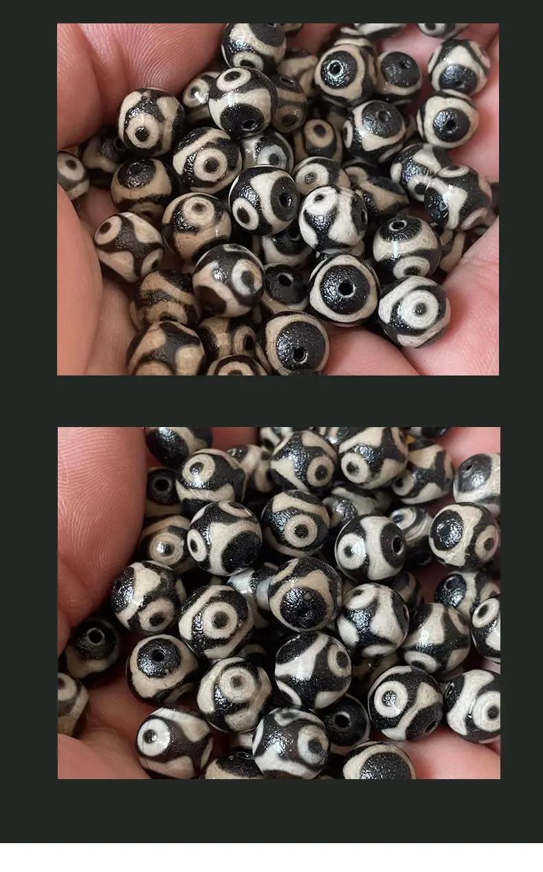 Natural Agate Jade 10mm Beads Black White Three Eyes Design — feature 8