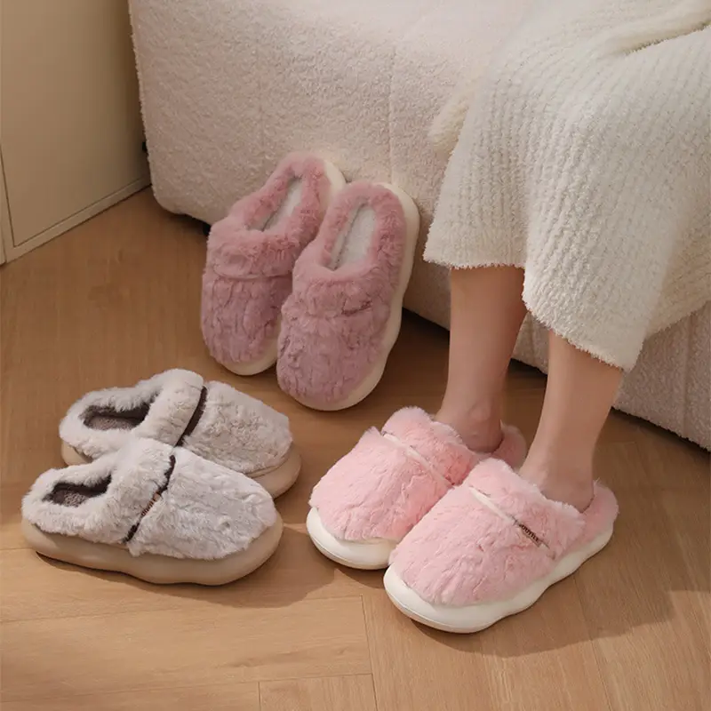 Nanbowan cotton slippers women's winter indoor home warm plush small flower couple EVA thick bottom closed toe slippers men
