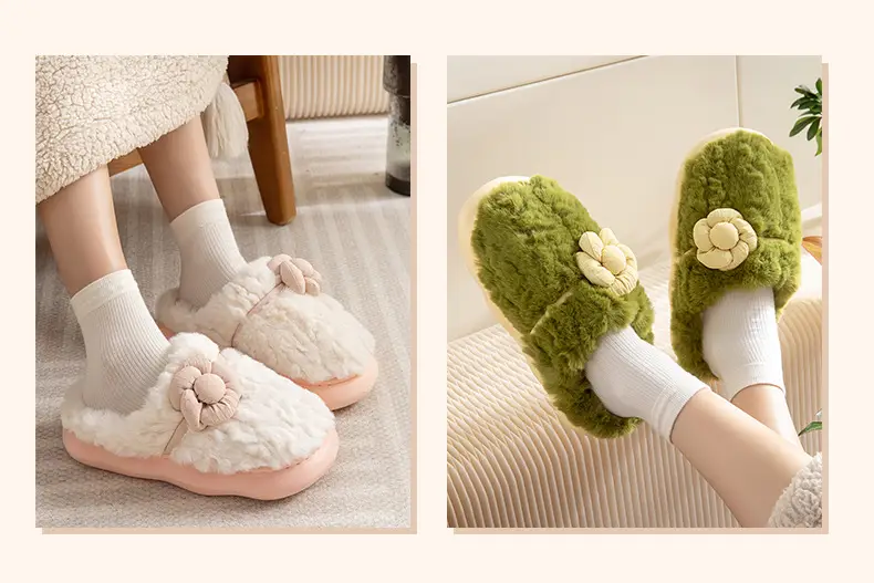 Nanbowan cotton slippers women's winter indoor home warm plush small flower couple EVA thick bottom closed toe slippers men — feature 10