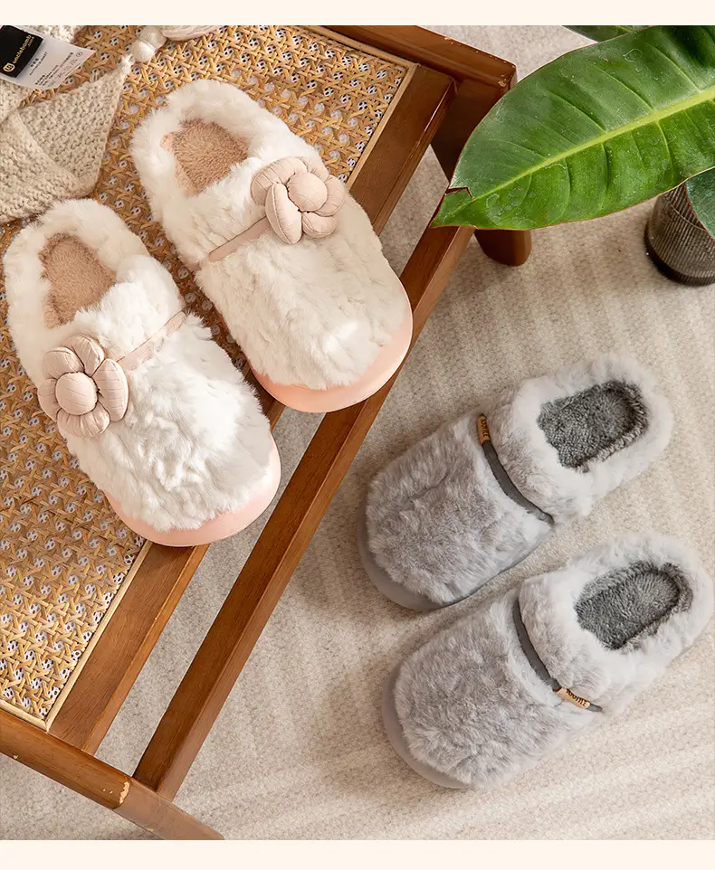 Nanbowan cotton slippers women's winter indoor home warm plush small flower couple EVA thick bottom closed toe slippers men — feature 12
