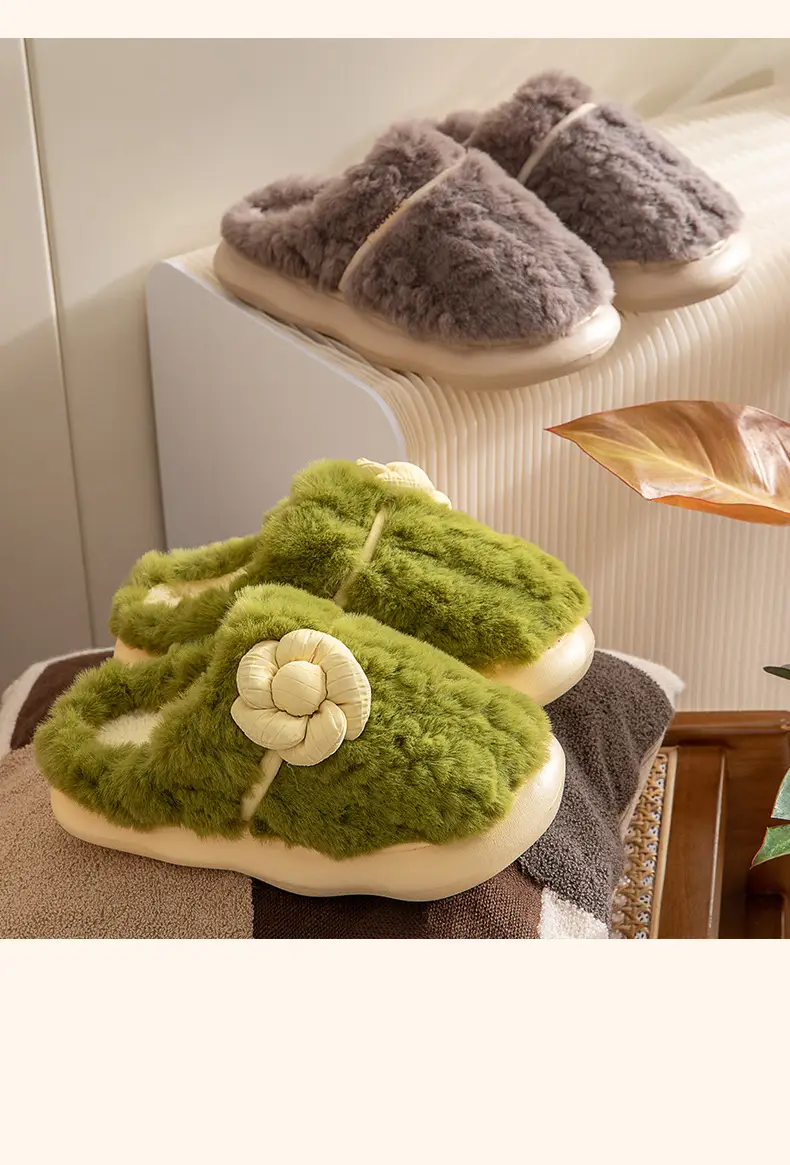 Nanbowan cotton slippers women's winter indoor home warm plush small flower couple EVA thick bottom closed toe slippers men — feature 13