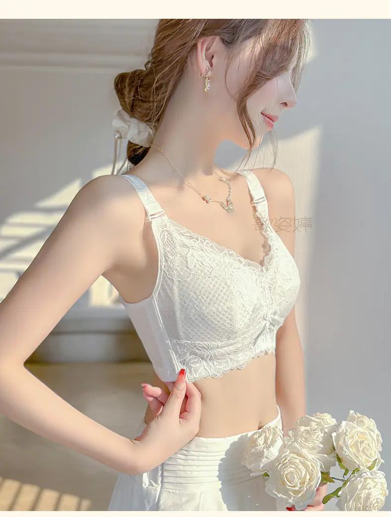 Women's underwear wireless big chest slimming super thin summer thin breast-collecting anti-sagging full Cup adjustable bra — feature 14