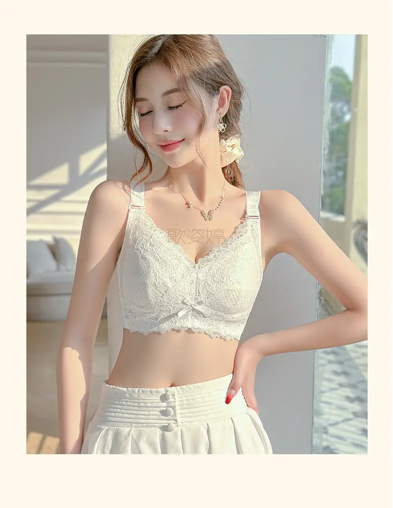 Women's underwear wireless big chest slimming super thin summer thin breast-collecting anti-sagging full Cup adjustable bra — feature 16