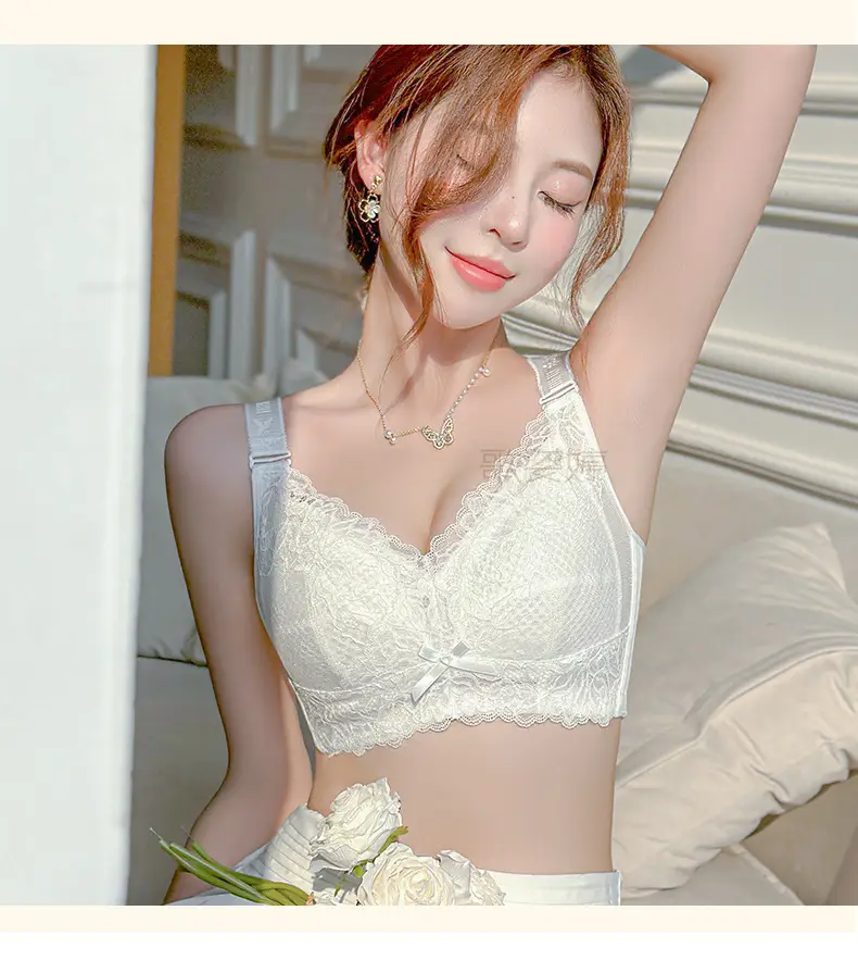 Women's underwear wireless big chest slimming super thin summer thin breast-collecting anti-sagging full Cup adjustable bra — feature 17
