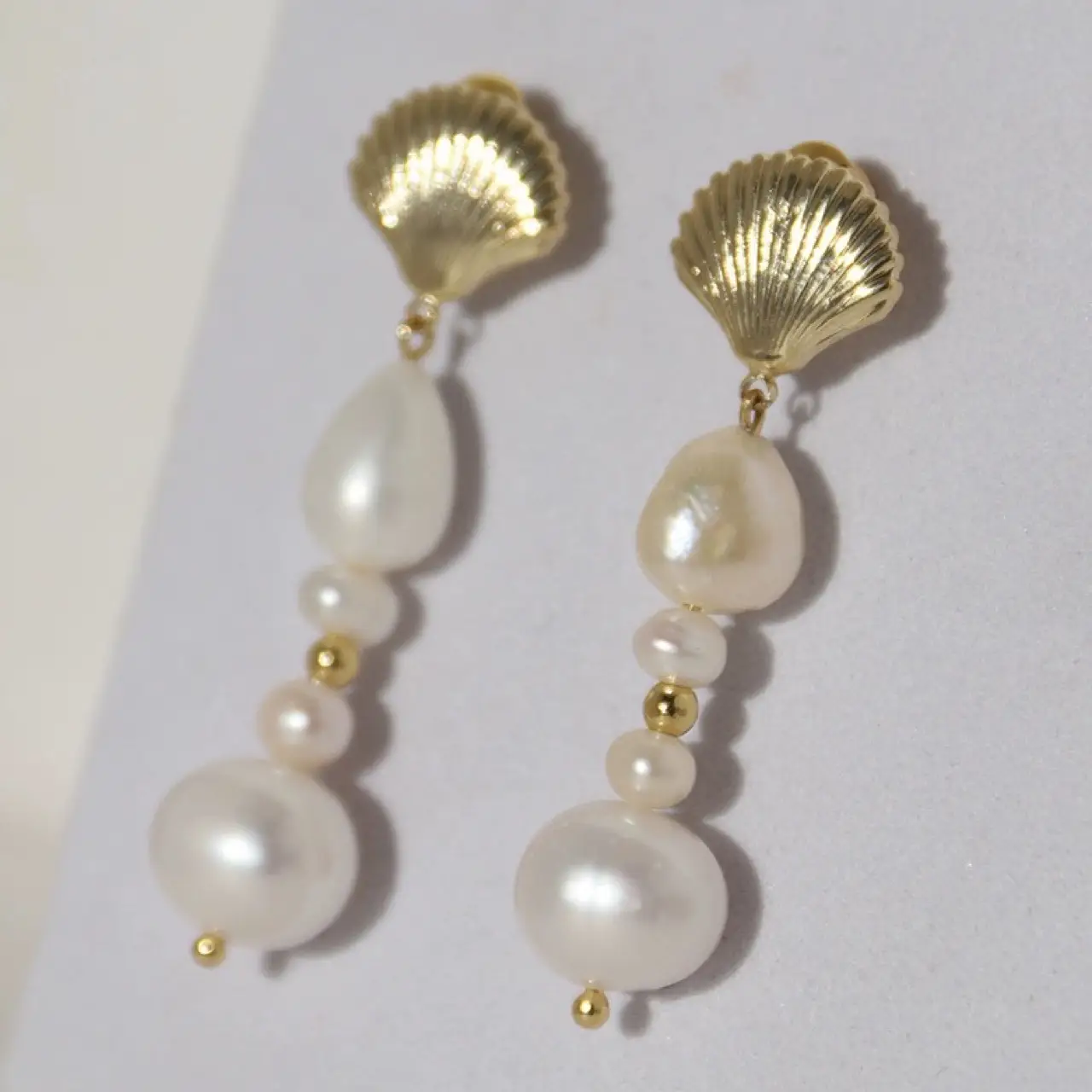 Golden Shell Pearl Dangle Earrings for Women - Image 5
