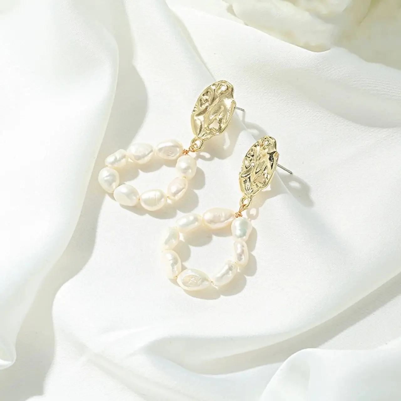 French Baroque Pearl Earrings Gold Plated 925 Silver