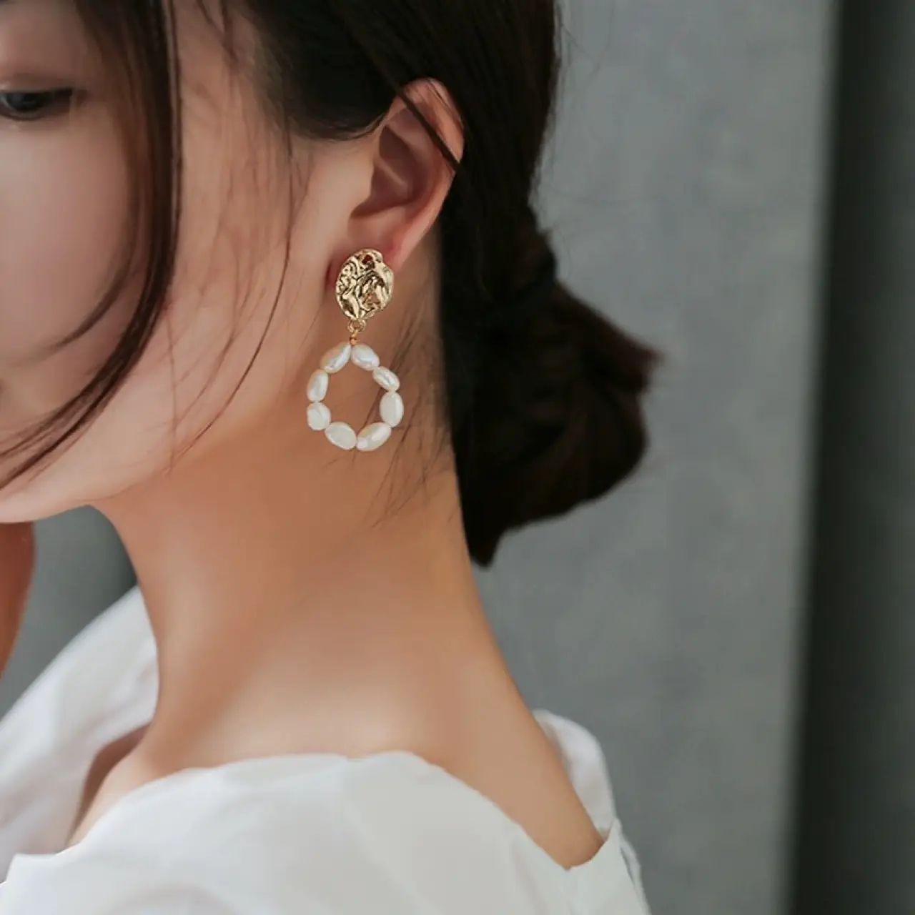 French Baroque Pearl Earrings Gold Plated 925 Silver