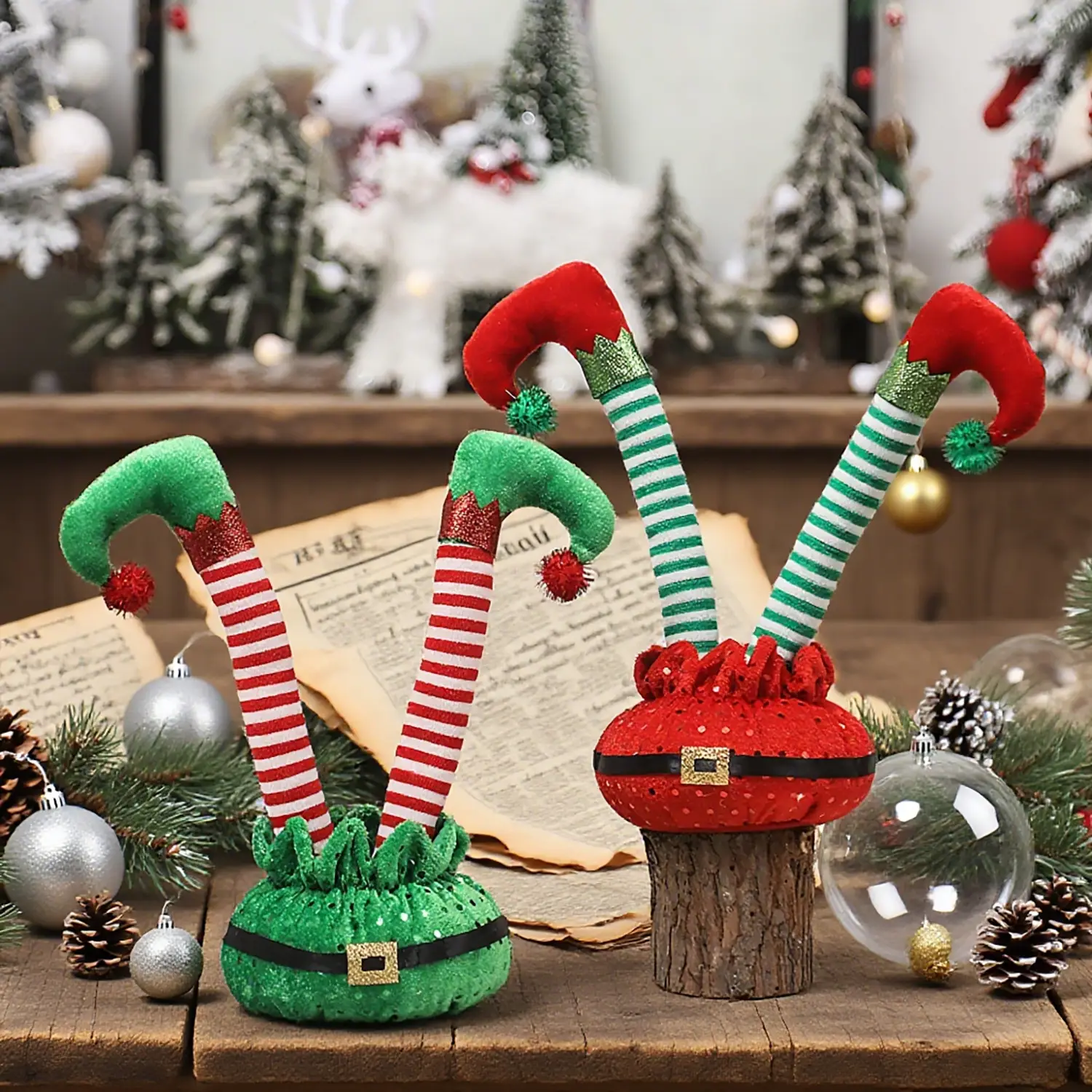 Christmas Elf Foot Decorations Red Green Belt Ornament Set - Image 4