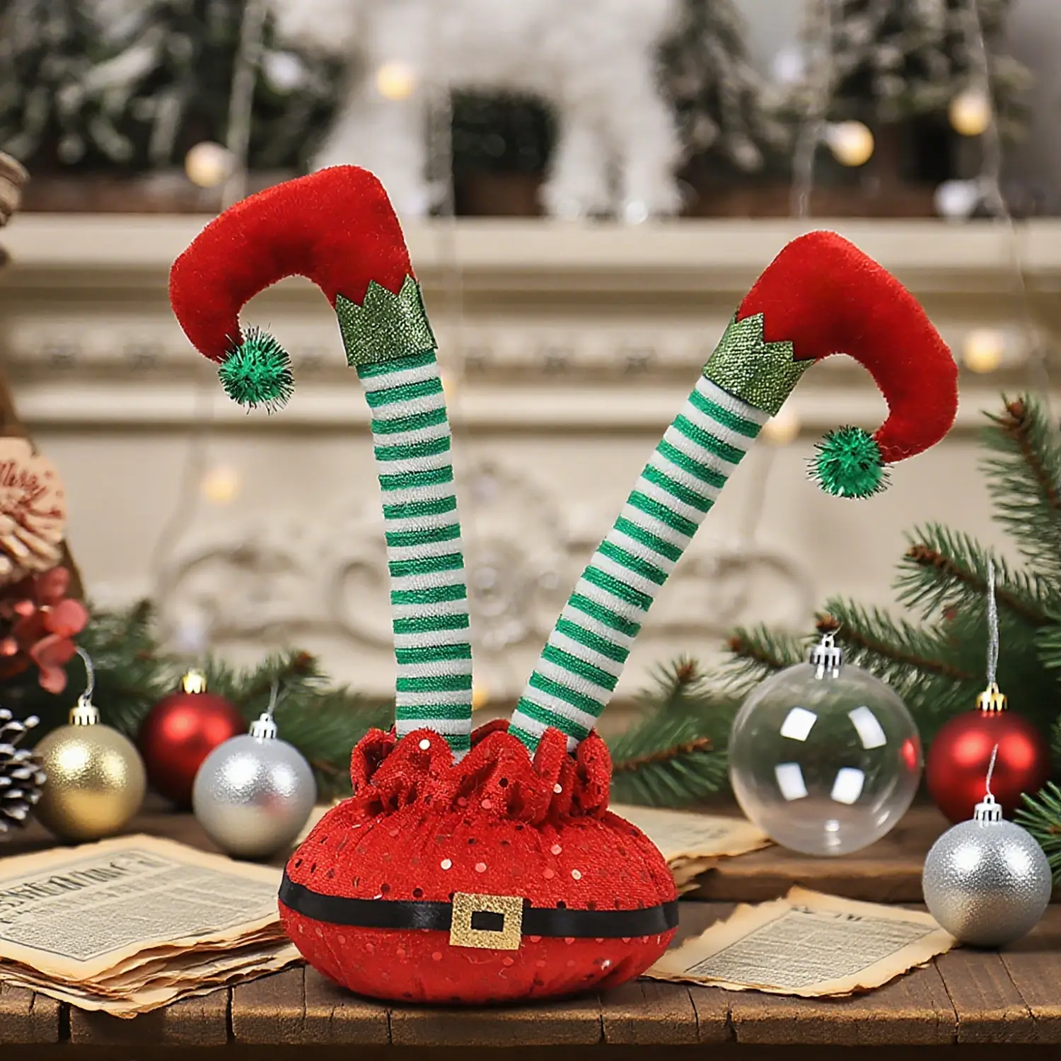Christmas Elf Foot Decorations Red Green Belt Ornament Set - Image 5