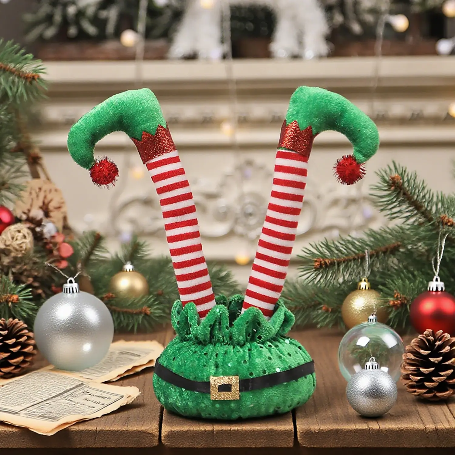Christmas Elf Foot Decorations Red Green Belt Ornament Set - Image 2