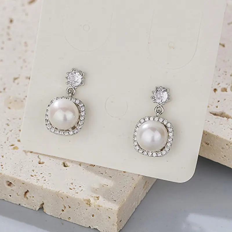 Square Diamond Freshwater Pearl Earrings for Women